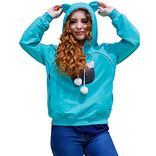 ALYC Unisex Hoodies Pet Holder Cat Dog Large Pouch Carriers Pullover with Cat Printing Sweatshirt (Green-S) - color: Green, size: Small