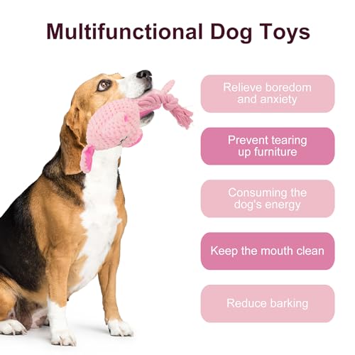 Dog Toys, Dog Squeaker Toys with Crinkle Paper, Stuffed Animal Dog Plush Chewing Toy, Cotton Rope Interactive Toys for Puppy, Small, Middle Dogs (Pink Pig) - color: Pink