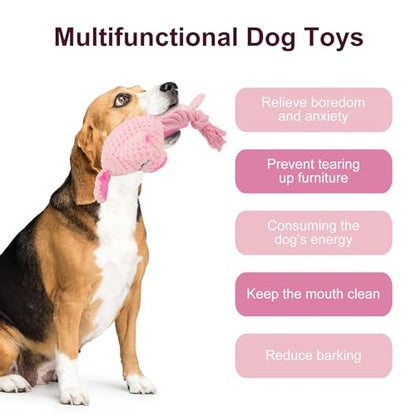 Dog Toys, Dog Squeaker Toys with Crinkle Paper, Stuffed Animal Dog Plush Chewing Toy, Cotton Rope Interactive Toys for Puppy, Small, Middle Dogs (Pink Pig) - color: Pink