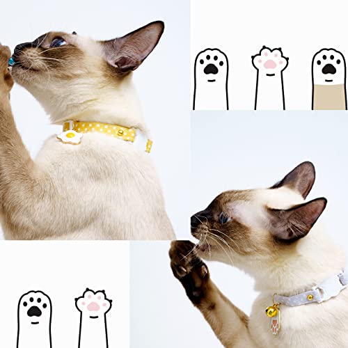 2 Pack Star Cotton Breakaway Cat Collars with Bell Egg Cat Paw Pendant Kitty Kitten Collars Yellow Purple Collar for Female Girl Cats Male Boy Cats - color: Yellow & Purple