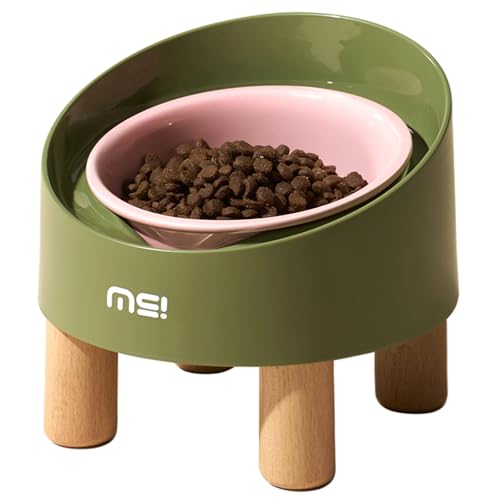 MS!MAKE SURE Cat Bowls, Adjustable Elevated Ceramic Cat Bowls with Anti-Slip Rubber Pad, Splash Guard, Lead & Cadmium Free, Whisker Friendly, for Puppies & Cats - 5.1" Wide, 295ML (10 oz), Pink-Green - color: SR-Pink Green