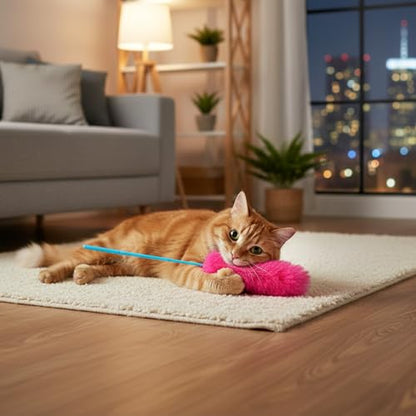 Larrel 5PCS Interactive Cat Wand Toys, Fur Cat Toys, Soft Kitten Teaser Sticks for Indoor Cats, Fur Cats Teaser Wand Set for Playing, Chasing and Exercise Needs (13 Inch Long)