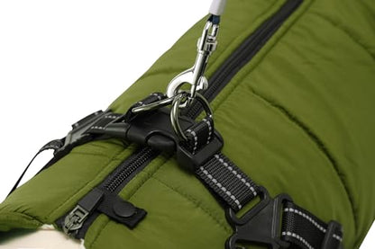 Dog Jackets for Winter Windproof Waterproof 2 in 1 Outfit Cold Weather Coat Dog Vest Harness Puppy Winter Warm Jacket Green L - color: ArmyGreen, size: Large