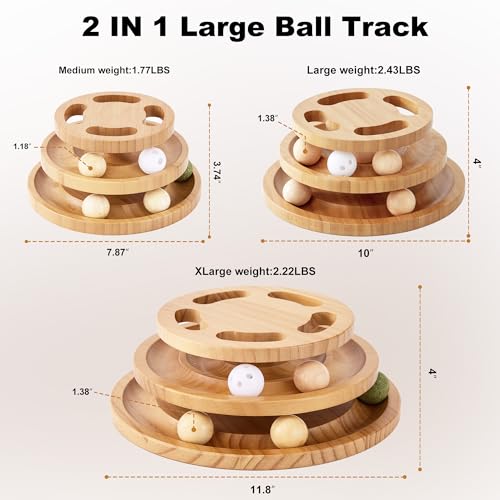 ZOMISIA Cat Ball Track Toy with Puzzle Top, Wooden Cat Toys for Indoor Cats with Spinning Balls, Interactive Large Cat Ball Tower for Kitten Kitty Exercise Mental Physical - size: Large Size