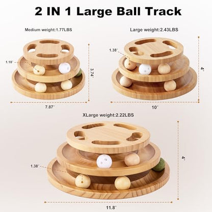 ZOMISIA Cat Ball Track Toy with Puzzle Top, Wooden Cat Toys for Indoor Cats with Spinning Balls, Interactive Large Cat Ball Tower for Kitten Kitty Exercise Mental Physical - size: Large Size