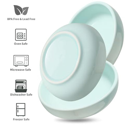 5.3 in Ceramic Cat Dishes - Shallow Food Bowls for Small Pets, 3 Pack for Food and Water -Light Blue - color: Light Blue