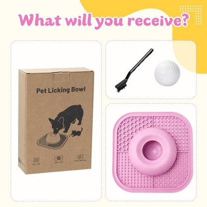 Slow Feeder Dog Bowls & Lick Mat for Liquid and Thick Treat, Anti-Slip Dog Lick Bowl with Interactive Rolling Ball, 5/6 Cup Pup Licking Toy for Large Medium Small Dogs and Cats Pink - color: Pink