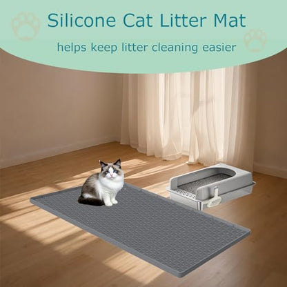 Cat Litter Mat for Litter Box, Silicone Large Cat Litter Trapping Mat - 51.2x25.6 in, Waterproof & Non-Slip, Durable & Easy Clean, Gray - color: Grey, size: 51.2"L x 25.6"W