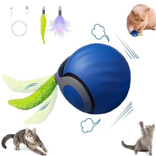 Interactive Cat Toy Ball,Speedy Tail2.0 Cat Toy,Automatic Interactive Cat Toys for Indoor Cats with 2 Tails,2Speeds Rechargeable Cat Enrichment Toys for Small/Medium/Large Cats to Keep Them Busy(Blue) - color: Blue