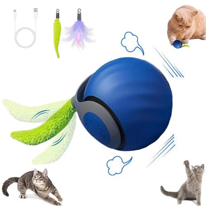 Interactive Cat Toy Ball,Speedy Tail2.0 Cat Toy,Automatic Interactive Cat Toys for Indoor Cats with 2 Tails,2Speeds Rechargeable Cat Enrichment Toys for Small/Medium/Large Cats to Keep Them Busy(Blue) - color: Blue