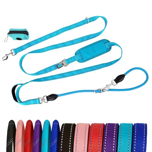 10FT Hands Free Dog Leash for Small Medium Large Dogs, Heavy Duty Reflective Dog Leash with Traffic Handle, Seat Belt Buckle & Poop Bag Holder (Blue) - color: Blue, size: 10FT