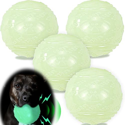 LECHONG 4-Pack 3.5” Glow Squeaky Dog Balls,Bouncy Glow in The Dark Dog Ball with Squeaker, Durable Dog Rubber Ball Toys Glowing Fetch Balls for Medium Large Dogs Nighttime Playing Indoors & Outdoors - size: 3.5in Large