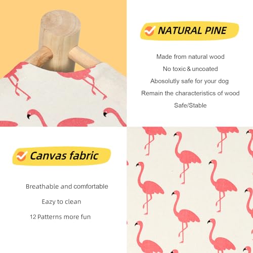 Cat and Dog Hammock Bed for Small Dogs, Brethable Wooden Cat Pet Rabbit Elevated Cooling Outdoor Bed Cots Furniture for Summer Flamingo - color: Flamingo