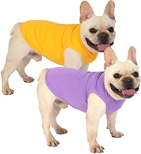Dog Plain Shirts,Solid Dogs Clothes,Lightweight Stretchy Tee Shirt,Sleeveless Blank Puppy Chihuahua Cats Samll Costumes,Yellow & Purple XS - color: Yellow & Purply, size: X-Small