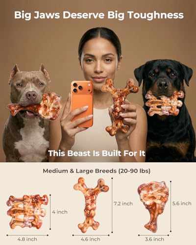 Tough Dog Toys for Aggressive Chewers: 3 Pack Dog Chew Toys, Indestructible Dog Toys for Large Dogs, Durable Heavy Duty Hard Big Toy for Super Chewer 25-90lbs, Bacon Flavor, Keep Them Busy