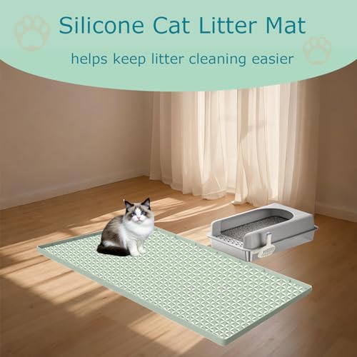 Cat Litter Mat for Litter Box, Silicone Large Cat Litter Trapping Mat - 51.2x25.6 in, Waterproof & Non-Slip, Durable & Easy Clean, Green - color: Green, size: 1 Count (Pack of 1)