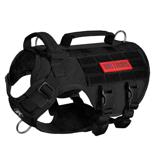 OneTigris Tactical Dog Harness for Small Dogs, No Pull Small Dog Vest Harness with Handles Breathable Military Dogs Molle Vests, Harness for Walking Hiking Training (Black, XS) - color: Black, size: XS