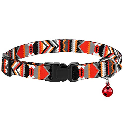 2 Pack Cat Collars with Bell - Breakaway Soft Collar for Girl & Boy Cats, Adjustable Safety Cute Kitten Collars – Comfortable Stylish Patterned Print Design Lightweight (Geometric + Boho) - color: Geometric + Boho