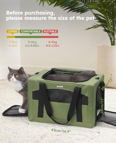Pecute Cat Carrier Stable, Pet Carrier with Hidden Anxiety Relief Partition & Stable Steel Frame, Safe Cat Carrier for Car Travel, Soft-Sided Dog/Cat Carrier Bag for Pets Up to 11lbs, Green - color: Green Regular
