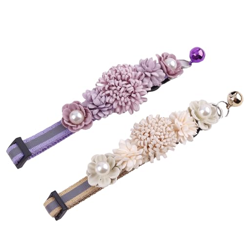 2 Pack Cat Collar Pink Floral with Bell and Removable Flower Bowtie Breakaway Adjustable Cat Collar for Girl Kitten Puppy Small Cats Dogs Daily Decoration (XQ10-6) - color: XQ10-6