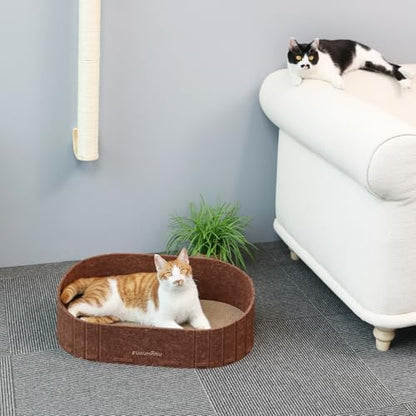 FUKUMARU Cat Scratcher, 24 Inch Sofa Shape Cat Scratching Bed, Reversible Detachable Cats Scratching Board, Round Cats Scratch Pads Refill Indoor, Caramel - color: Caramel
