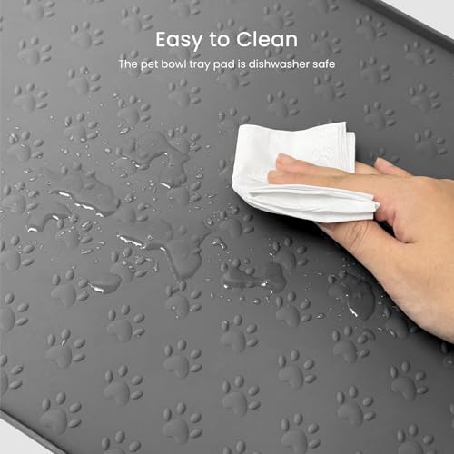 PWTAA Dog Food Mat Anti-Slip Silicone Dog Bowl Mat Thicker Pet Placemat Waterproof Cat Feeder Pad with Raised Edge Puppy Kitten Feeding Mats Suitable Small Medium-Sized Dogs Cats Eating Tray - color: Grey, size: 19.4" x 9.8"