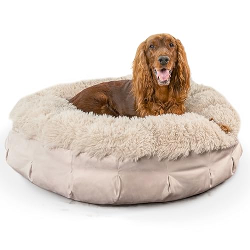 Best Friends by Sheri Ultra Calming Pouf Bed, Orthopedic Round Dog Bed for Joint Support, Faux Fur, Washable Cover, Tan, Large, 36"x36" - color: Tan, style: Large