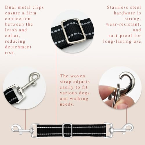 Dual-Clasp Dog Collar Safety Connector, No-Pull Harness-to-Collar Clip, Pet Extension Leash for Training & Walking