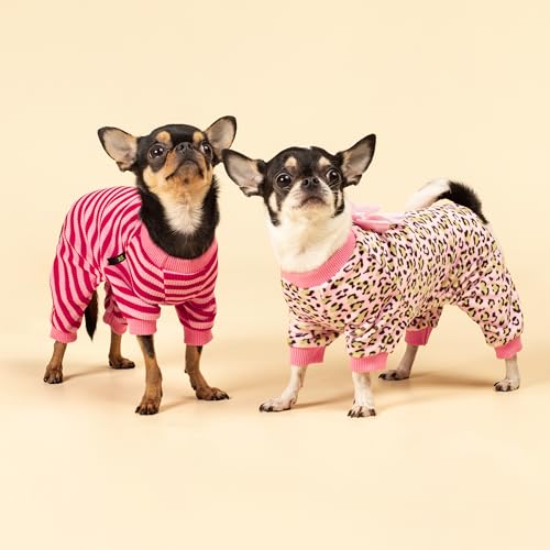 Fitwarm Leopard Dog Pajamas, Fleece Dog Clothes for Small Dogs Girl with Legs, Pet Onesie, Cat Outfit, Pink, Small - color: Leopard, size: Small