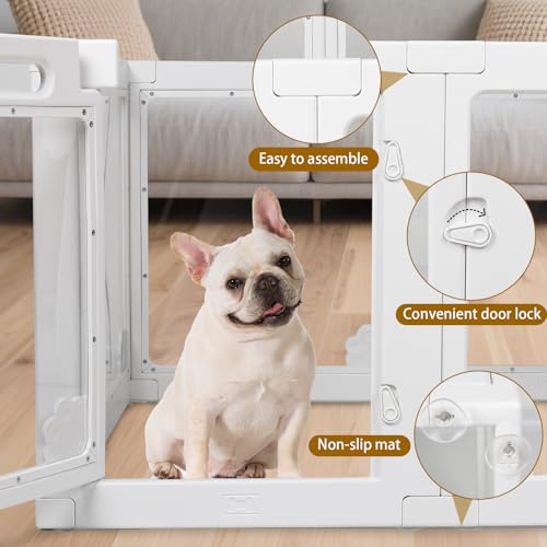 Clear Acrylic Dog Playpen Indoor with Door - Easy to Assemble Foldable Pet Playpen for Small Dogs, Cats, Rabbits, Ferrets - Small Animal Whelping Crate Kennel Fence - color: 8