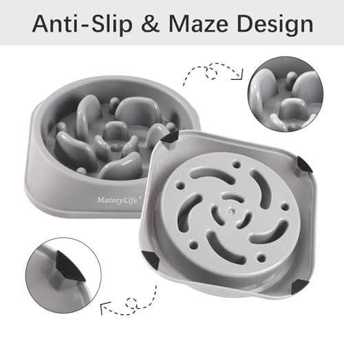 MateeyLife Slow Feeder Dog Bowls, Anti-Choking Puzzle Dog Food Bowls, Anti-Slip Interactive Feeding Slow Down Eating, Bloat Stop Maze Dishes for Medium Large Breeds Gray - color: I-Gray, size: Medium