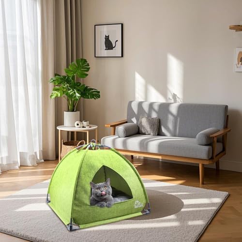 Winsterch Cat Bed Cave for Indoor Cats, Small Pet Tent Cave for Cats, Kittens, and Small Dogs, Warming Cat House with Removable Washable Cushion (18.5'‘ x 18.5’' x 15.8'', Green) - color: W-Green