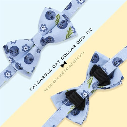 Faygarsle 2 Pack Blueberry Pattern Cat Collar Set with Bandana and Bow Tie, Light Blue, Breakaway Style with Bell - color: Blueberry