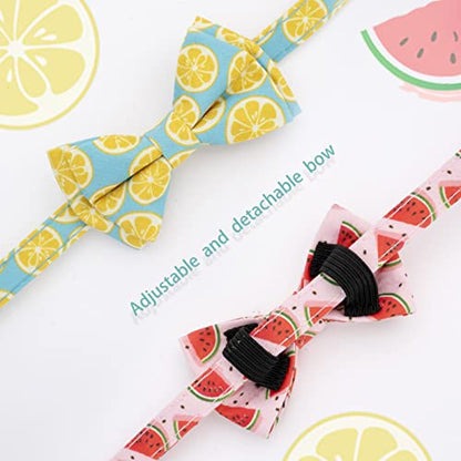 Faygarsle 2 Pack Cute Cat Collar with Bell Breakaway Bowtie for Male Female Cats Soft Fancy Pink Yellow Watermelon Lemon Pattern Spring Summer Cat Collar for Boy Girl Cats - color: Watermelon&Lemon
