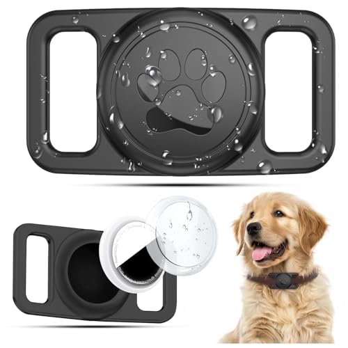 Linsaner 1|2|4 Pack Waterproof Dog Collar Holder for AirTag (Gen 1 & 2), Lightweight & Durable Silicone Case for Apple for Air Tags, No-Dangle Protective Cover for Dog Tag for Pet Puppy Cat, Black - color: A9-Black