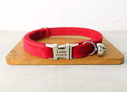 Cat Collar Personalized with Name Phone Number Engraved,Customized with Bell for Small Dogs Puppy Kitten - color: Red, size: S (6"-10")