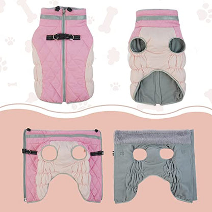 Lelepet Dog Coat Warm Dog Winter Coat Waterproof Dogs Jacket with Harness Built in Reflective Pet Fleece Vest Zip-Up Cold Weather Coats for Small Dogs Turtleneck & Windproof Coats Chihuahua Pink XS - color: Pink, size: X-Small