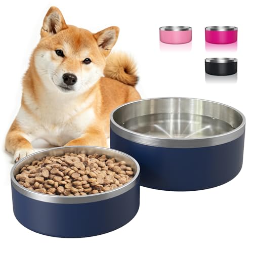 2 Pack Stainless Steel Dog Bowls, Outdoor Dog Water Bowl with Non Slip Rubber Bottom, Dishwasher Safe, Easy to Clean,40oz&64oz Blue - color: BLUE