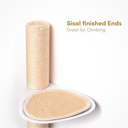 xympo 68" Tall Wall-Mounted Cat Tree – Modern Space-Saving Cat Shelf with Sisal Scratching Post & Steel Climbing Steps – Stylish Cat Wall Furniture for Small Spaces