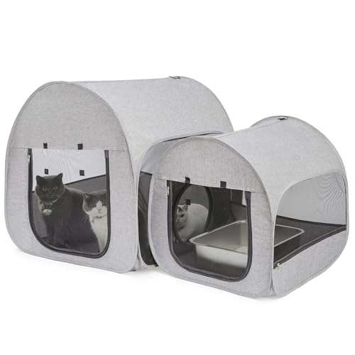 31.5 Inch & 21.6 Inch Portable Cat Playpen, Delivery Room, Enclosure, Postoperative Recovery, House Design for Better Standing, Foldable Pet Tent for Indoor Outdoor, Cat Houses & Condos Light Gray - color: Light Grey