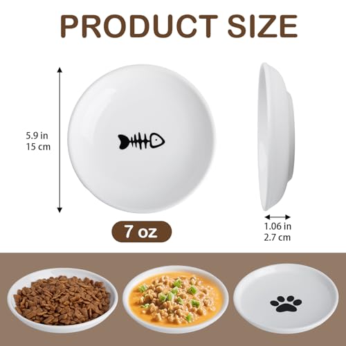 Cat Food Bowl Set of 6, Ceramic Cat Bowls, Anti Whisker Fatigue Cats Bowl Set,5.9 Inches Shallow Wide Kitten Plates for Wet/Dry Food, Indoor Pets (Fish Bone) - color: Fish Bone