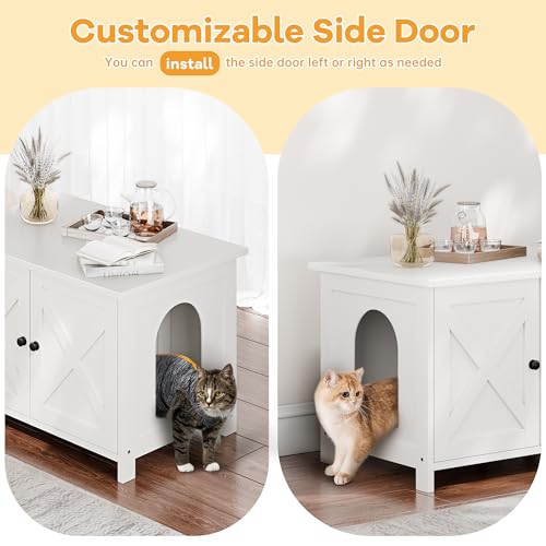 Shintenchi Cat Litter Box Enclosure, Litter Box Furniture Hidden with Removable Divider, Cat House with End Table, White, 31.5 inch - color: White