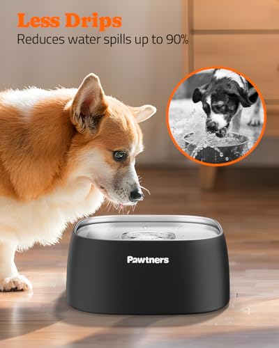 Dog Water Bowl No Spill, 4L Stainless Steel Slow Water Bowl for Dogs with Non-Slip Base, Spill Proof for Medium Large Messy Drinkers, Slow Drinking, Slobber Stopper, No Mess, Black