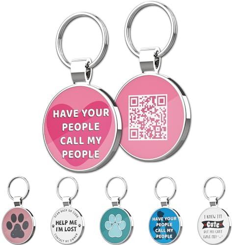 QR Code Pet ID | Personalized Dog & Cat Collar Tag | Online Profile with Instant Scanned Location Alert Email - style: Have your people-Pink