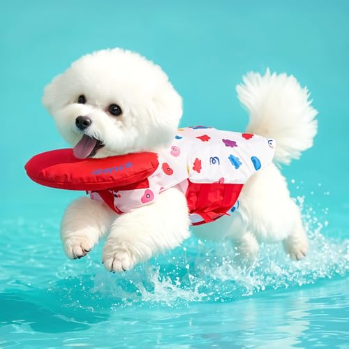 Dog Life Jacket - Pet Safety Vest with Removable Front Float & Rescue Handle - Adjustable High Buoyancy Aid for Dogs Boating, Surfing, Swimming - Red, Medium - color: Red
