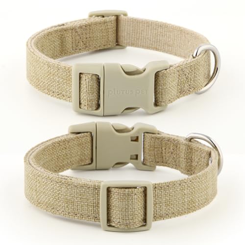 Plutus Pet Cotton Hemp Dog Collar and Leash Set, Adjustable Collar for Small, Medium, and Large Dogs, Heavy Duty and Soft on Skin, Khaki, XS - color: Khaki, size: X-Small