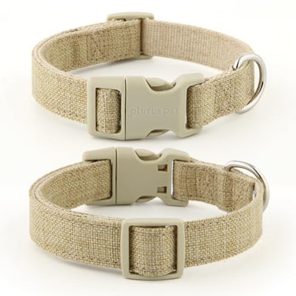Plutus Pet Cotton Hemp Dog Collar and Leash Set, Adjustable Collar for Small, Medium, and Large Dogs, Heavy Duty and Soft on Skin, Khaki, XS - color: Khaki, size: X-Small