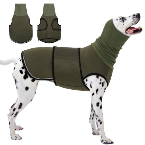 Reflective Dog Thunder Jacket Anxiety Calming Vest, Adjustable Dog Calming Hoodie with Ear Wrap, Breathable Dog Anti-Anxiety Vest for Thunder, Fireworks, Travel, Separation, Army Green L - color: Army Green, size: Large