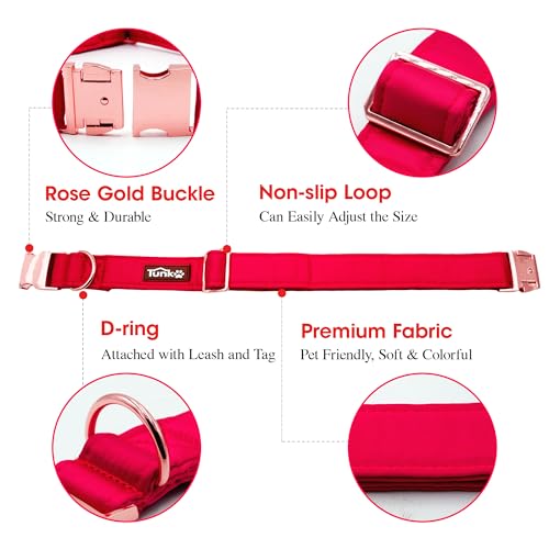 Tunkoo Super Soft Dog Collar with Red Silk - for Christmas/Holidays/Weddings, Luxury Rose Gold Buckle, Small Medium Large Adjustable Sizes, S - color: F - Red, size: Small