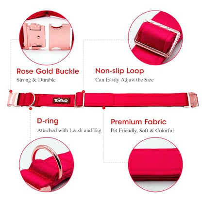 Tunkoo Super Soft Dog Collar with Red Silk - for Christmas/Holidays/Weddings, Luxury Rose Gold Buckle, Small Medium Large Adjustable Sizes, M - color: F - Red, size: Medium